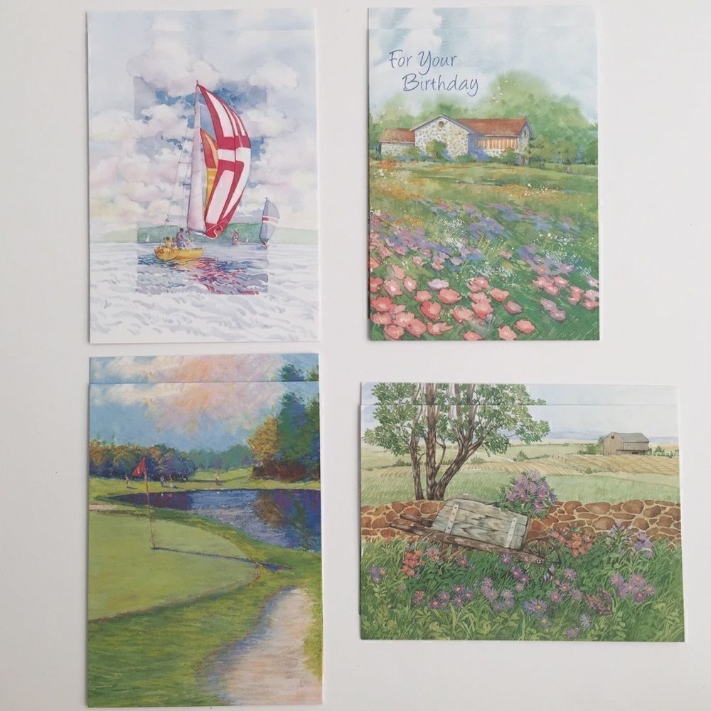 Vintage Current Birthday Cards Bundle/Lot 8 Scenic View Design Printed in USA